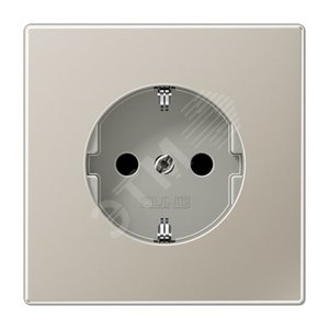 Штепсельная розетка SCHUKO одинарная, с заземлением, с шторками, 16A, 250В  (механизм + накладка, без рамки). Серия LS990  Материал- металл  Цвет- благородная сталь - JUNG