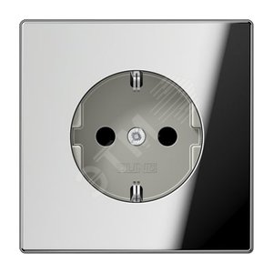 Штепсельная розетка SCHUKO одинарная, с заземлением, с шторками, 16A, 250В  (механизм + накладка, без рамки). Серия LS990  Материал- металл  Цвет- полированный хром - JUNG