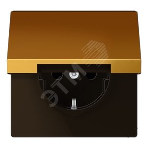 Штепсельная розетка SCHUKO одинарная, с заземлением, с откидной крышкой, 16A, 250В  (механизм + накладка, без рамки). Серия LS990  Материал- металл  Цвет- золото - JUNG