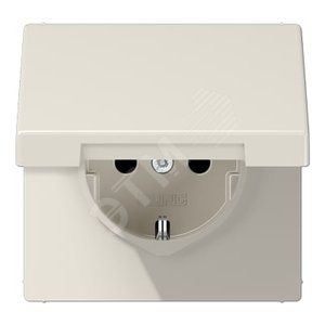 Штепсельная розетка SCHUKO одинарная, с заземлением, с шторками, с откидной крышкой, 16A, 250В  (механизм + накладка, без рамки). Серия LS990  Материал- дуропласт  Цвет- слоновая кость - JUNG