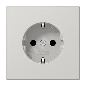 Штепсельная розетка SCHUKO одинарная, с заземлением, без шторок, 16A, 250В  (механизм + накладка, без рамки). Серия LS990  Материал- дуропласт  Цвет- светло-серый - JUNG