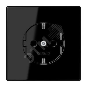 Штепсельная розетка SCHUKO одинарная, с заземлением, без шторок, 16A, 250В  (механизм + накладка, без рамки). Серия LS990  Материал- дуропласт  Цвет- черный - JUNG