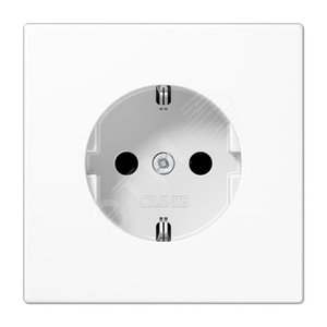 Штепсельная розетка SCHUKO одинарная, с заземлением, без шторок, 16A, 250В  (механизм + накладка, без рамки). Серия LS990  Материал- дуропласт  Цвет- белый - JUNG