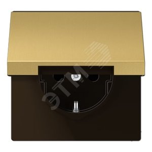 Штепсельная розетка SCHUKO одинарная, с заземлением, с шторками, с откидной крышкой, 16A, 250В  (механизм + накладка, без рамки). Серия LS990  Материал- металл  Цвет- классическая латунь