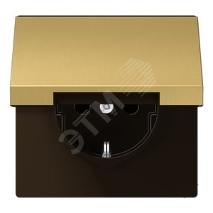Штепсельная розетка SCHUKO одинарная, с заземлением, с откидной крышкой, 16A, 250В  (механизм + накладка, без рамки). Серия LS990  Материал- металл  Цвет- классическая латунь - JUNG