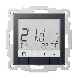 Комнатный контроллер с дисплеем  стандарт , 10А, 230V для имерения и регулировки комнатной температуры и температуры пола  Серия A500  Материал- термопласт  Цвет- матовый антрацит - JUNG