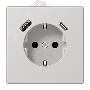 Розетка SCHUKO с USB-зарядным устройством, тип A + тип С, термопласт, светло-серый (LS1520-15CALG) - JUNG
