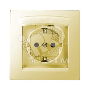 15 Розетка 2Р+Е Schuko со шторками с крышкой IP44 16А 250В винтовой зажим слоновая кость