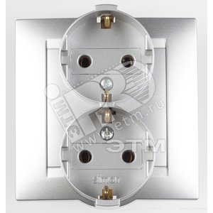 Розетка двойная 2Р+Е Schuko, 16А, 250В, винтовой зажим, алюминий - Simon
