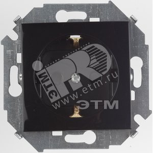 Розетка 2P+E Schuko, со шторками, 16А, 250В, винтовой зажим, черный глянец