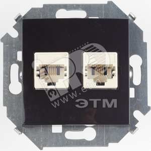 Розетка компьютерная двойная RJ45 категория 5е черный глянец - Simon