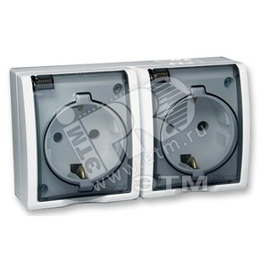 15 Aqua Розетка двойная 2Р+Е Schuko с крышками полупр. IP54 16А 250В винтовой зажим S15A белый - Simon
