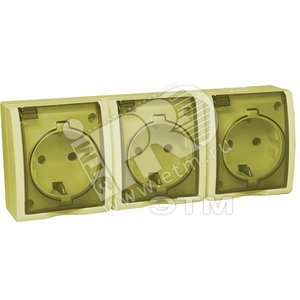 15 Aqua Розетка тройная 2Р+Е Schuko с крышками полупр. IP54 16А 250В винтовой зажим S15A сл. кость - Simon