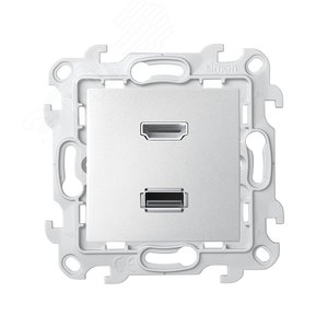 Розетка HDMI v1.4 + USB 2.0 для передачи данных цвета алюминий S24 Harmonie - Simon