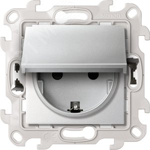 Розетка IP44 с крышкой, заземлением и шторками Schuko 2Р+Е 16A 250В~ с системой Push&Go цвета алюминий S24 Harmonie - Simon