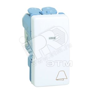 Кнопка клавишная звонок с подсветкой узкая 10А 250В, S27 слоновая кость