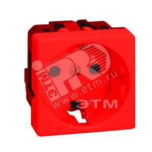 Розетка 2P+E Schuko со шторками, безвинтовой зажим, 16А 250В, S27, красный