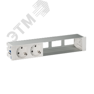 Врезной розеточный блок с крышкой, ввод щетка, 2x2P+E, 3 пустых модуля, белый, 400