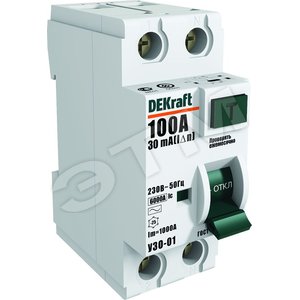 Устройство защитного отключения УЗО 2P 80А 30мА тип AC УЗО-01 6кА - DEKraft