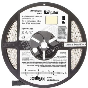 Лента светодиодная LEDх30/м 5м 7.2w/m 12В IP65 теплый белый (71415 NLS-5050) - Navigator Group