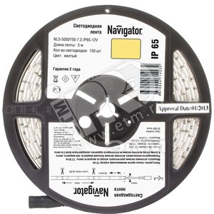 Лента светодиодная LEDх30/м 5м 7.2w/m 12в IP65 желтый (71423 NLS-5050) - Navigator Group