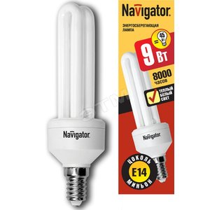 Лампа энергосберегающая КЛЛ 9/827 Е14 D38x129 2U (94001 NCL-2U) - Navigator Group