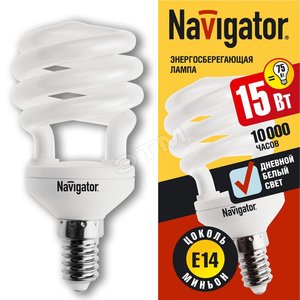 Лампа энергосберегающая КЛЛ 15/865 E14 D48x98 спираль (94044 NCL-SH10) - Navigator Group