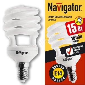 Лампа энергосберегающая КЛЛ 15/840 E14 D48x98 спираль (94045 NCL-SH10) - Navigator Group