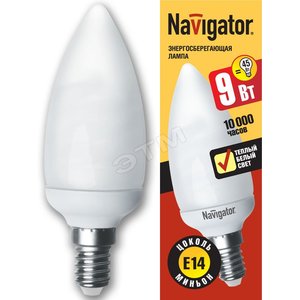 Лампа энергосберегающая КЛЛ 9/827 E14 D38x108 свеча (94084 NCL-C) - Navigator Group