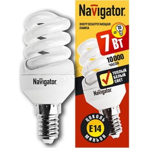 Лампа энергосберегающая КЛЛ 7/827 E14 D34x84 спираль (94095 NCL-SF10) - Navigator Group