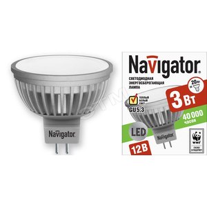 Лампа светодиодная LED 3вт 12в GU5.3 тепло-белая (94254 NLL-MR16) - Navigator Group