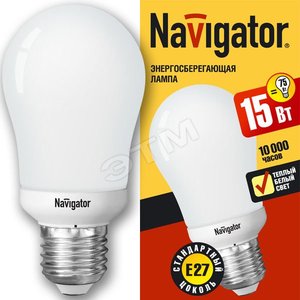 Лампа энергосберегающая КЛЛ 15/827 Е27 D55х113 шар (94273 NCL-A55) - Navigator Group