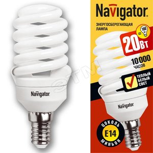 Лампа энергосберегающая КЛЛ 20/827 Е14 D50x115 спираль (94297 NCL-SF10) - Navigator Group