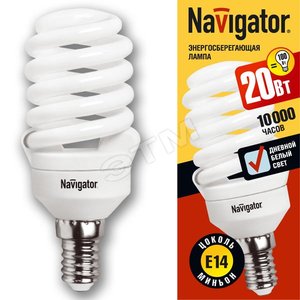 Лампа энергосберегающая КЛЛ 20/865 Е14 D50x115 спираль (94299 NCL-SF10) - Navigator Group