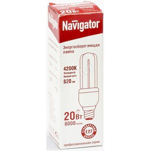 Лампа энергосберегающая КЛЛ 20/840 Е27 D46х146 3U (94415 NCLP-3U) - Navigator Group
