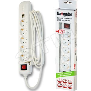 Фильтр сетевой 5х3м с заземлением с USB-выходом 16А ПВС 3х1.00 (94687) - Navigator Group