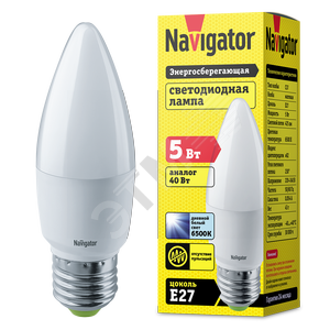 Лампа светодиодная LED 5вт Е27 дневной матовая свеча (61250 NLL-P-C37) - Navigator Group