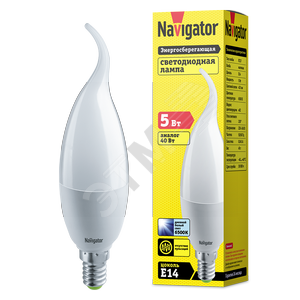 Лампа светодиодная LED 5вт Е14 дневной матовая свеча на ветру (61251 NLL-P-FC37) - Navigator Group