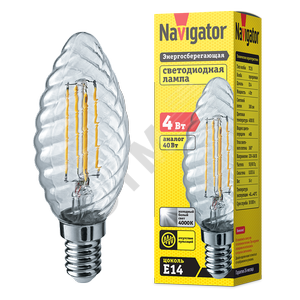 Лампа светодиодная LED 4вт Е14 белый свеча витая FILAMENT (61340 NLL-F-TC35) - Navigator Group