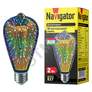Лампа светодиодная LED 2вт Е27 3DRGB-ST64 (61487 NLL-3DRGB) - Navigator Group