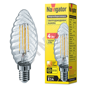Лампа светодиодная LED 4вт Е14 теплый свеча витая FILAMENT (71311 NLL-F-TC35) - Navigator Group