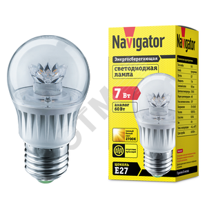 Лампа светодиодная LED 7вт Е27 теплый прозрачная шар (71855 NLL-G45) - Navigator Group