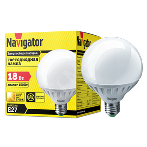 Лампа светодиодная LED 18вт E27 теплый шар (94146 NLL-G105) - Navigator Group