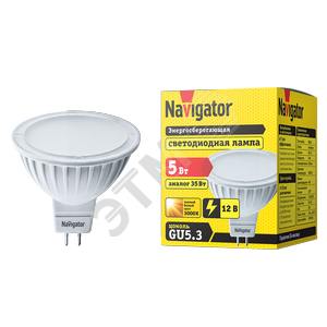 Лампа светодиодная LED 5вт 12в GU5.3 тепло-белая - Navigator Group