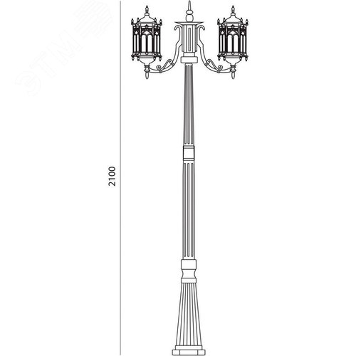 Светильник НТУ-2х60w столб-2.2м Е27 IP44 черное золото (PL119 чер.зол.) - фото 2