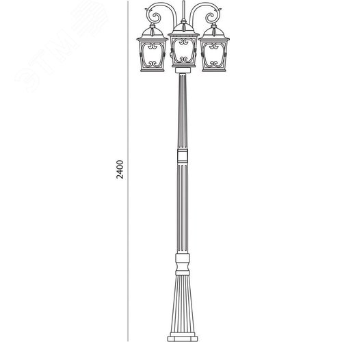 Светильник НТУ-3х100w столб-2,4м.Е27,IP44,чер.зол.Feron (PL145 чер.зол.) - фото 2