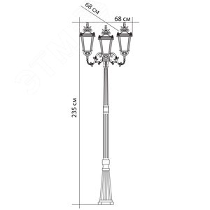 Светильник НТУ-3х60w столб-2.35м Е27 IP44 черный (PL4009 чер.) - фото 2