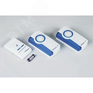 Звонок 2 блока динамика 1 кнопка IP20 32 мелодии 4*1.5V/АAА белый/синий E-370 - фото 2