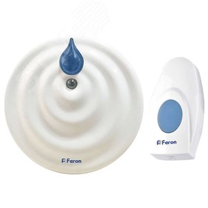 Звонок беспроводной 36 мелодий, 2*1,5V/АА (база), IP20, белый/синий, Feron - Feron