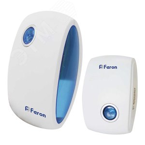 Звонок беспроводной 36 мелодий, IP20, 2*1,5V/АА (база), белый/синий, Feron - Feron